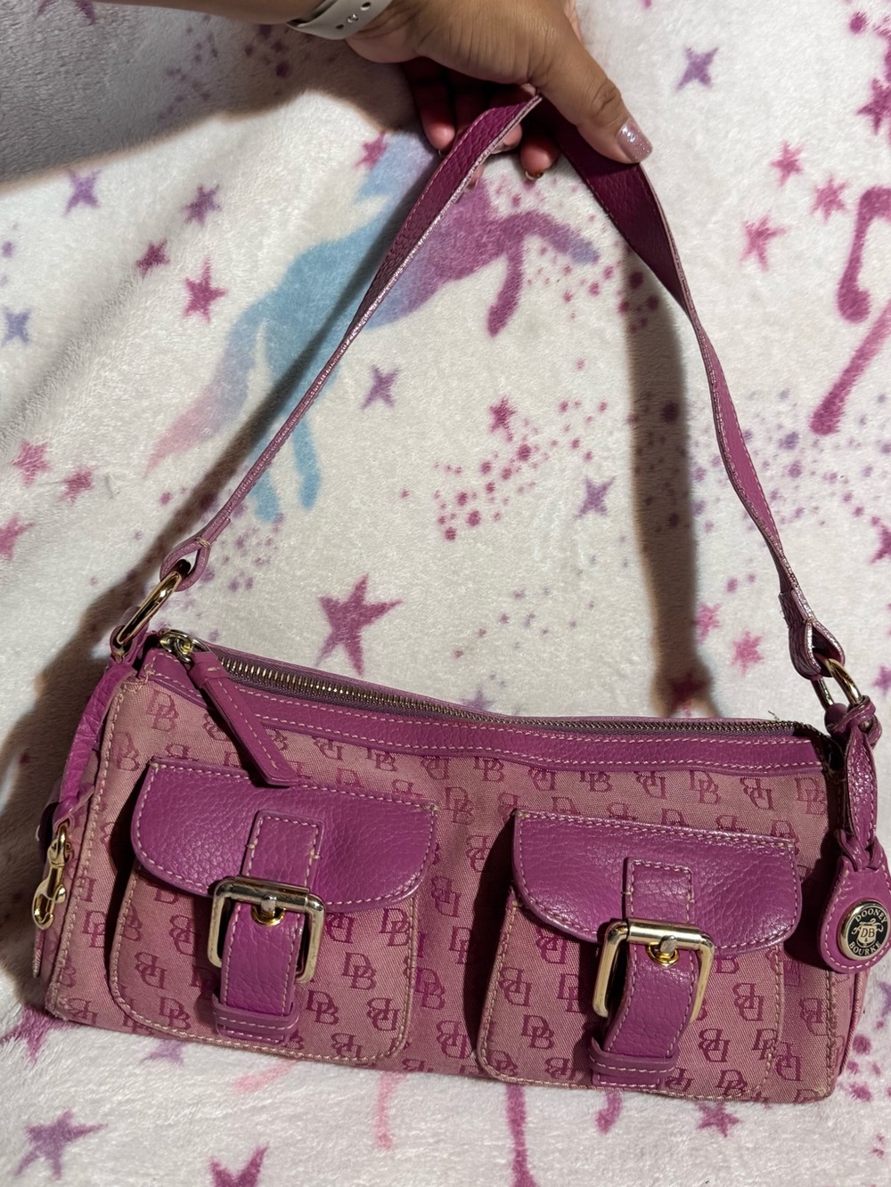 Dooney & Bourke Rare Monogram Pink Banana Shoulder Bag